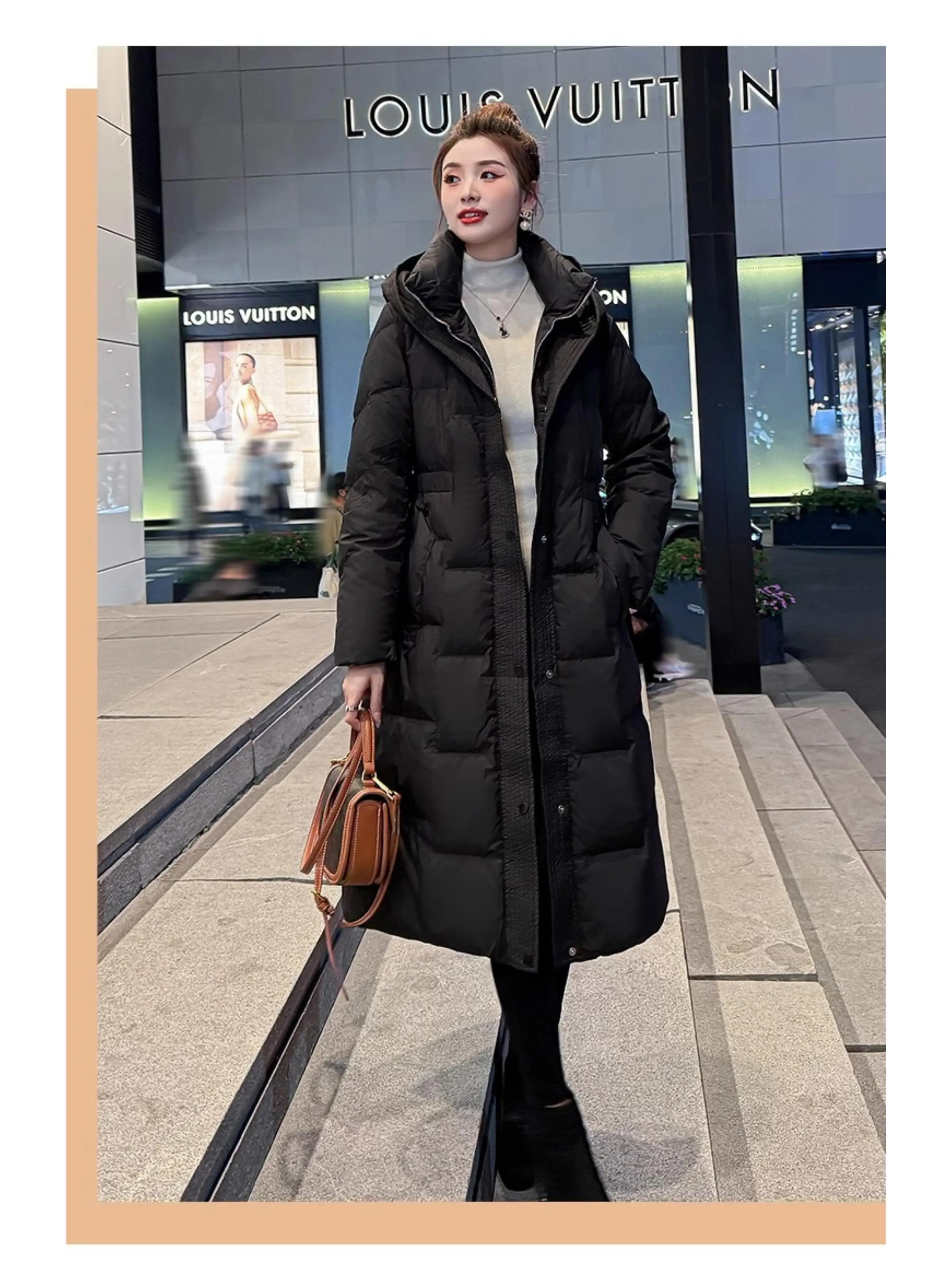 Europe station explosion 2025 down cotton clothes long knee cotton clothes waist thin winter thickened coat small man