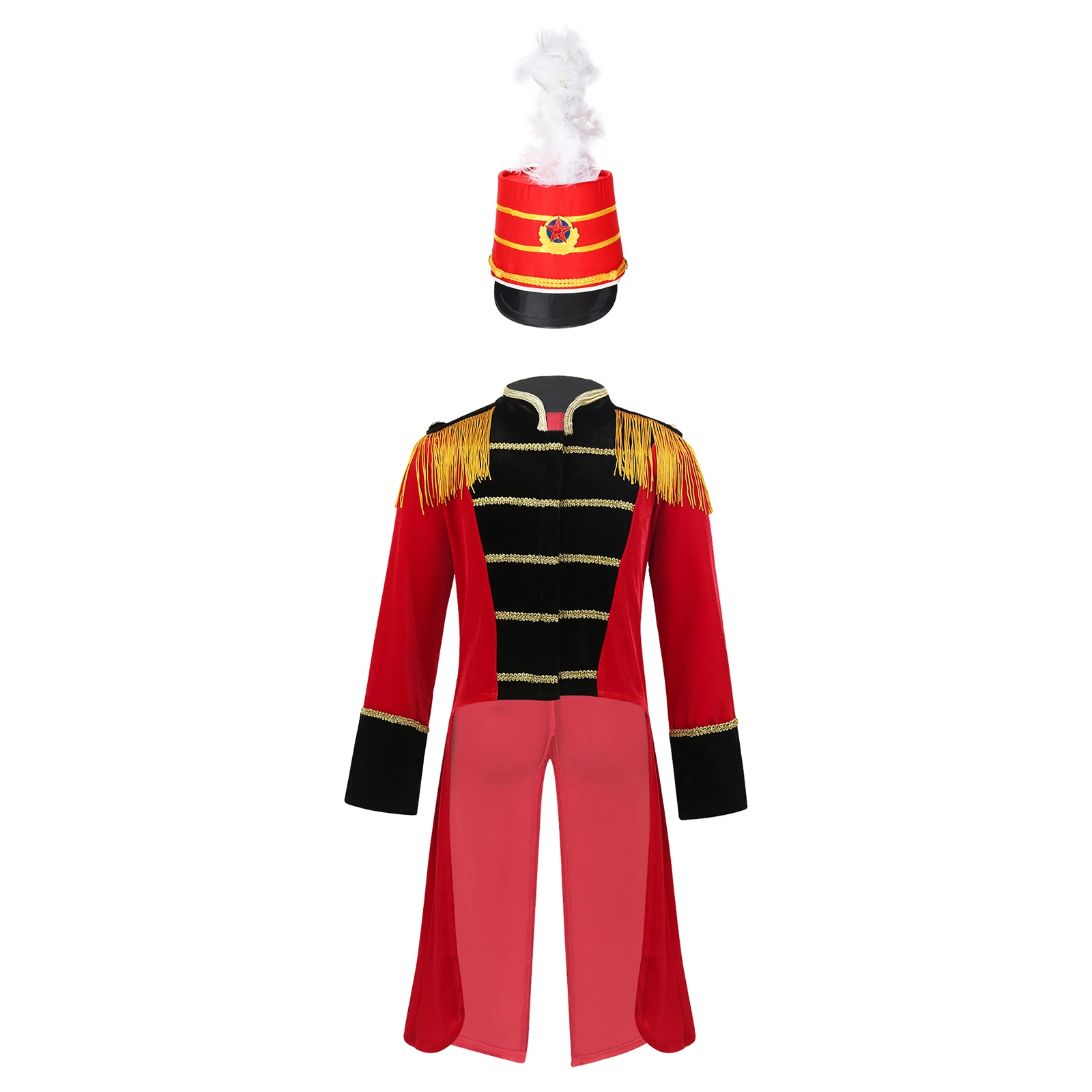 Kids Boys Circus Ringmaster Costume Long Sleeve Tassels Tailcoat Jacket with Hat Magic Wand Gloves Halloween Cosplay Outfits