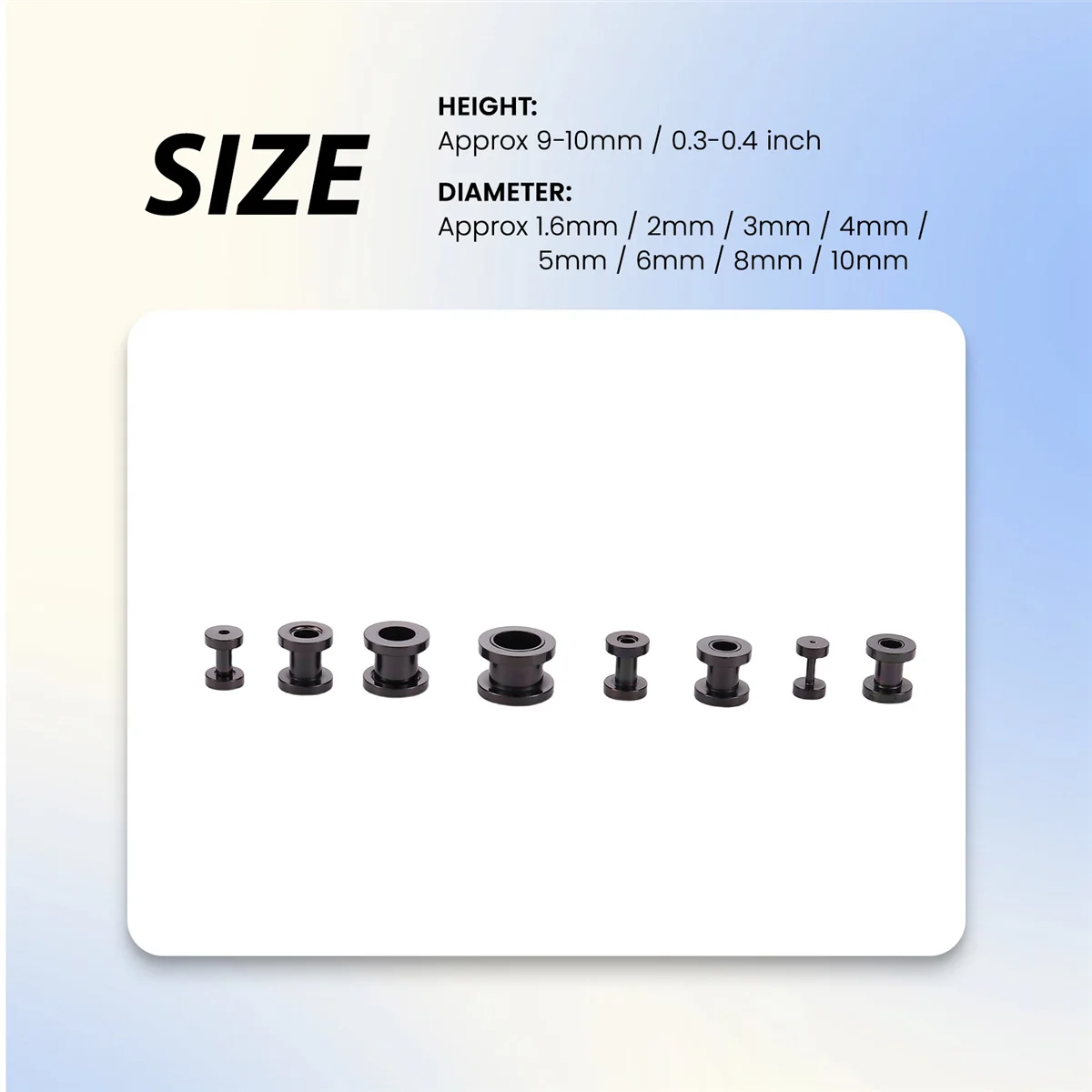 FZFZ 스테인레스 스틸 이어 터널 플러그 이어 스트레쳐 익스팬더 1.6-10mm 16개 세트 블랙