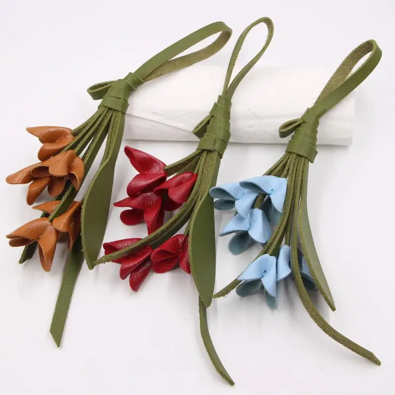 Niedlicher Osmanthus-Taschenanhänger, kreativer handgefertigter PU-Leder-Blumen-Schlüsselanhänger, modischer Cartoon-Taschenanhänger, Auto-Ornament – Detail 3