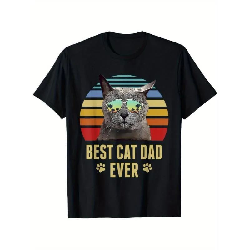 

Best Cat Dad Ever Shirt for Men Cat Lover Gift Tee from Pet Father's Day Present Funny Cat Owner Retro Graphic Top