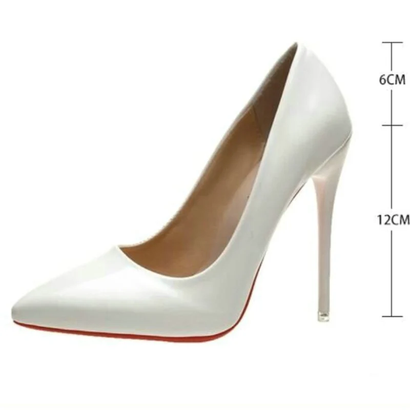 12cm Sexy Pointed Toe High Heels Women Pumps Wedding Dress Shoes Nude Black Ladies Club Prom Shoes Plus Size 35-45 Woman Shoes