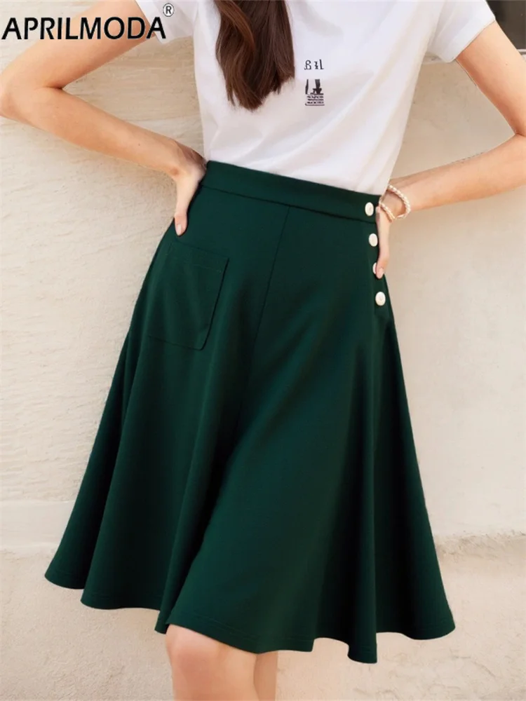 تنانير صيفية غير رسمية طويلة متوسطة الطول بخصر عالٍ للسيدات لعام 2025 مع جيب تنورة مسائية كلاسيكية على شكل حرف A 50s 60s