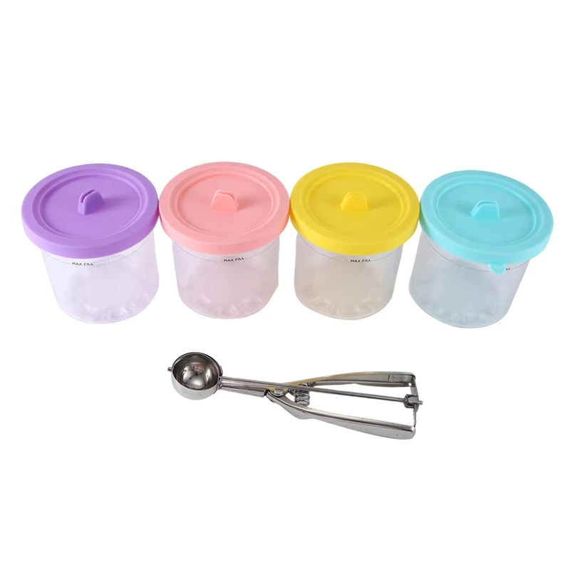 4 Pack For NINJA Ice Cream Pint Cups NC299AMZ NC300S Series Ice Cream Maker Replacement Parts Storage Jars With Airtight Lids