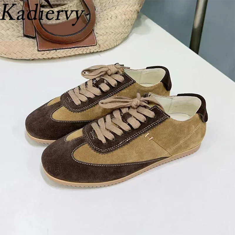 

Hot Sales Sneakers Women Round Toe Lace Up Outdoor Run Shoes Cow Suede Patchwork Casual Flat Sports Shoes Woman Zapatillas Mujer