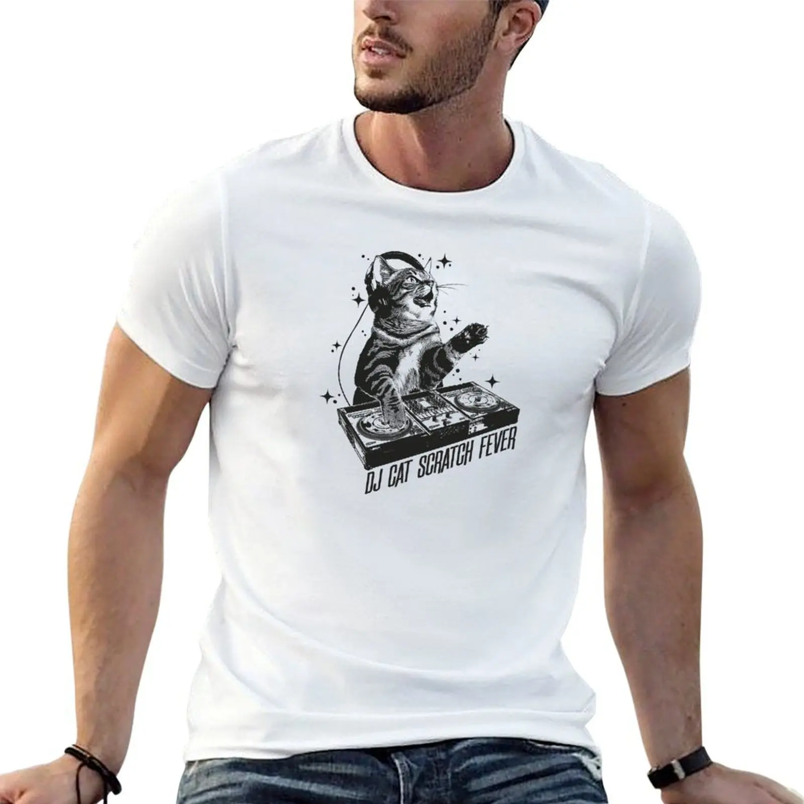 DJ Cat Scratch Fever T-Shirt man t shirt cotton high quality printed t shirts for man anime t shirts for man T-shirt