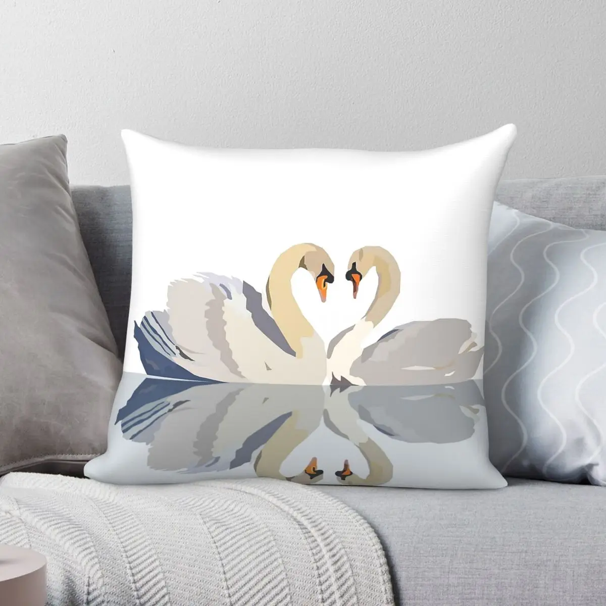 Perfect Pair Of Swans Square Pillowcase Polyester Linen Velvet Printed Zip Decorative Throw Pillow Case Bed Cushion Cover