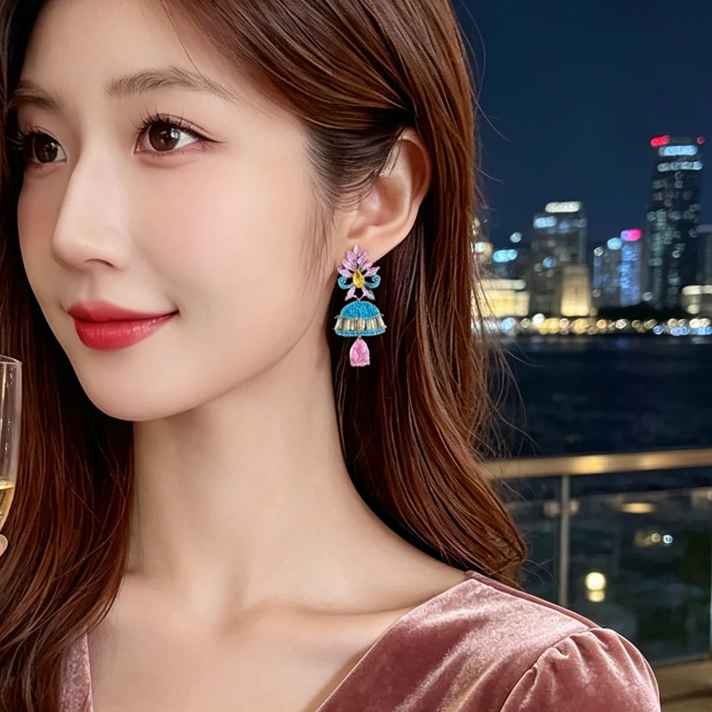 

Bohemian Tassel Bell Water Drop Earrings for Women Luxury Jhumka Zircon Ethnic Exaggerated Statement Dangle Earrings Jewelry