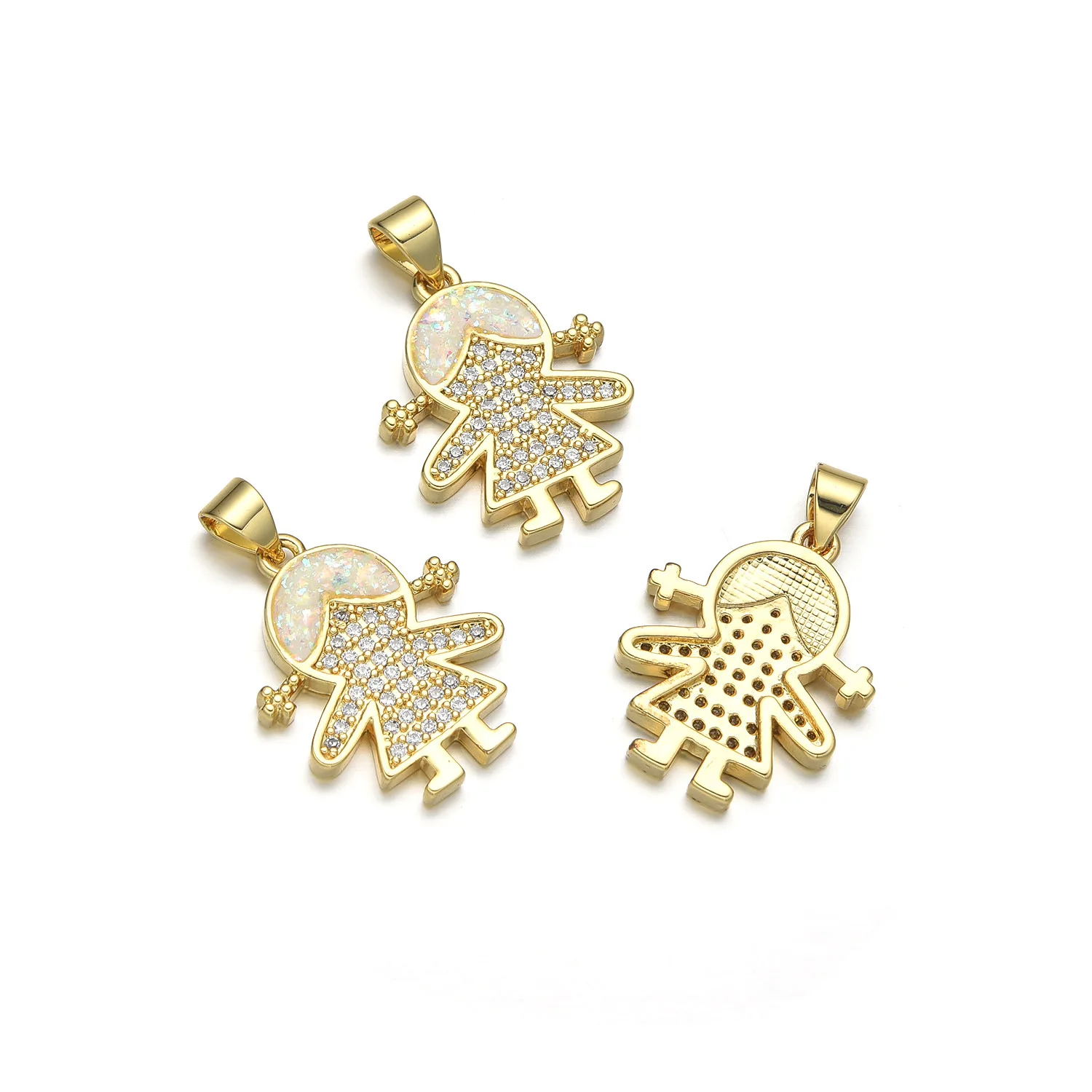 5pcs Fashionable Copper Inlaid Zircon Obo Cute Angel Boy Girl Necklace Pendant DIY Jewelry Making Materials Accessorie Wholesale