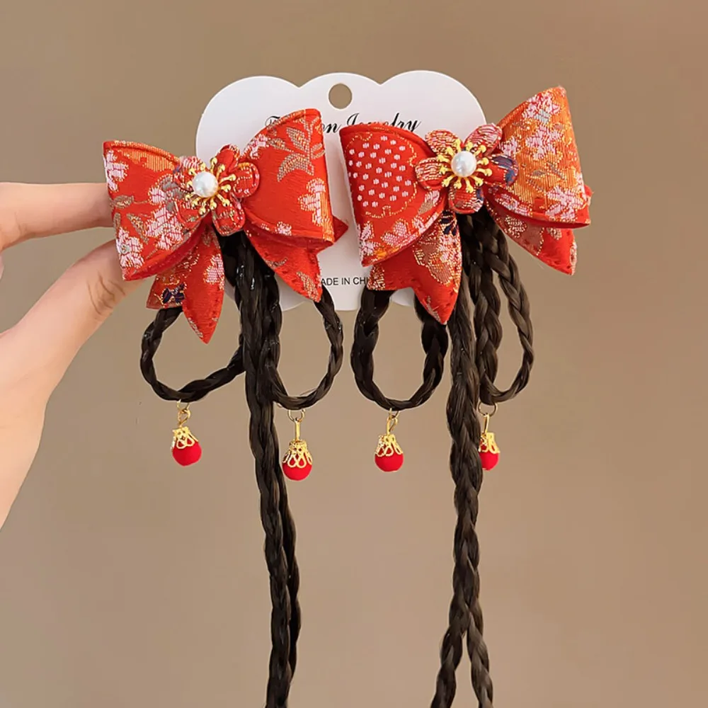 

Red Children Bow Wig Hairpin Flower Tassels Chinese New Year Headwear Ancient Headwear Tang Suit Hair Clip Hanfu Hair Sticks