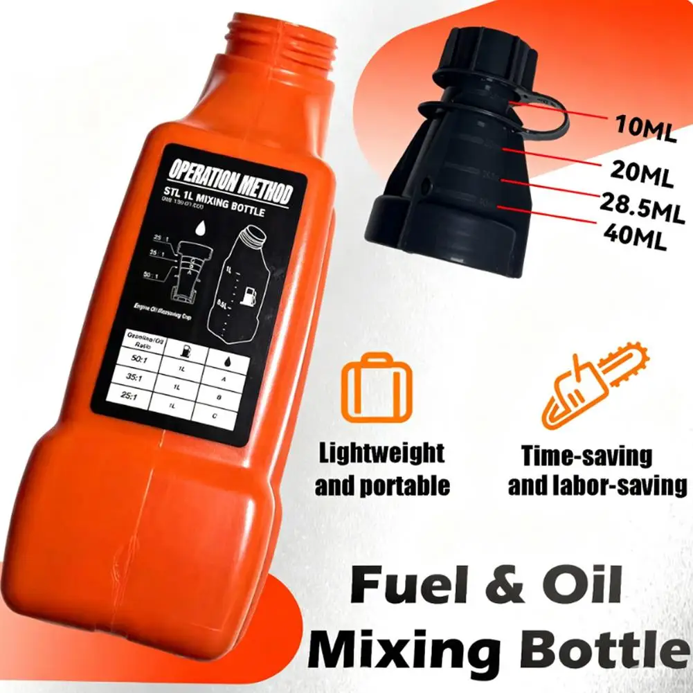 1L Mixing Bottle for Fuel And Oil Designed for 2-Stroke Garden Tools, Suitable for Brushcutters, Chainsaws, And Mixers