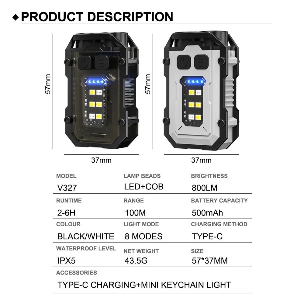 Mini LED Keychain Flashlight EDC 800LM LED Light IPX5 Waterproof Torch Pocket Lantern Rechargeable Outdoor Work KeyLight