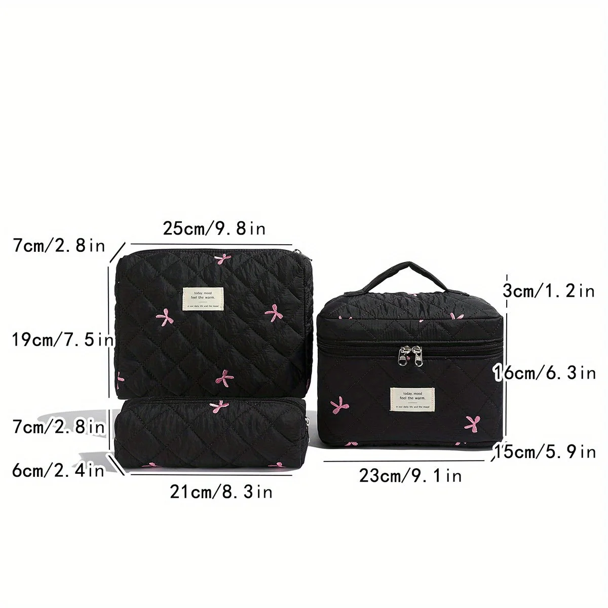 3 pezzi set carino fiocco fiore borsa per il trucco trapuntata donna organizzatore cosmetico borsa femminile custodia da toilette portatile per i