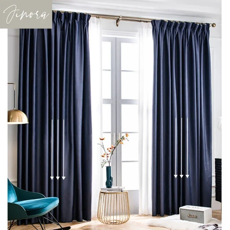 European Style Solid Color Blackout Curtains Embossed Heat Insulation Custom Size Curtains for Living Room Bedroom Window