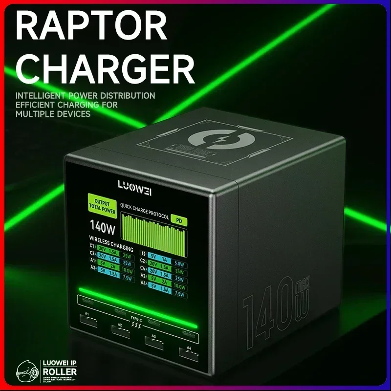 Luowei LW-U1 140W Raptor 8-Ports USB & Type-C Charger Station with Wireless Charging