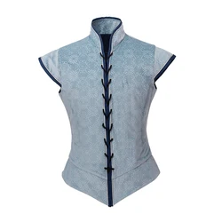 Medieval Renaissance Tudor Elizabethan Costume Vest Colonial Blue Brocade Jerkin Vest Costume Halloween Costumes For Men