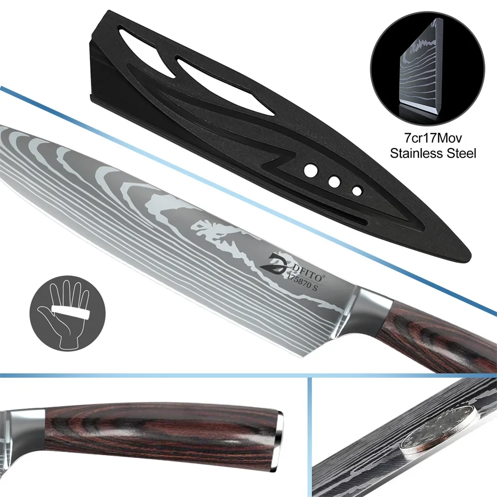 Imagem -02 - Multifunções Kitchen Knife Define com Tampa da Faca e Nylon Bolsa Utility Cutelo Paring Cortador de Pão Chef Especial Pcs