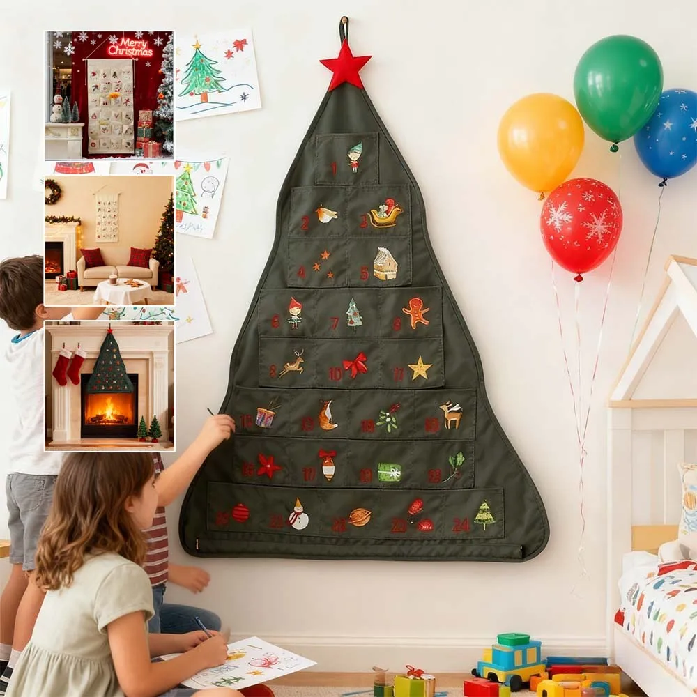 

Christmas Advent Calendar Hanging Bags with 24 Pockets Festive Storage Wall-Mounted Advent Calendar for Holiday Decoration Noel