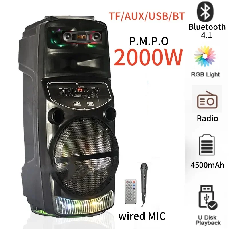 Qs 6802 festa ao ar livre ativo bluetooth alto-falante 8 Polegada sem fio portátil 2000w potência de pico subwoofer coluna rádio alto-falante com microfone