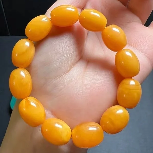 

Natural Yellow Amber Clear Barrel Beads Bracelet Women Men 18x13mm Fashion Amber Healing Stone Amber Rare AAAAA