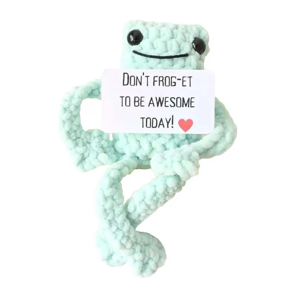 Positive Crochet Frog Doll With Encouraging Card Emotional Support Handmade Knitting Animal Decoration Ornament Relief Toy