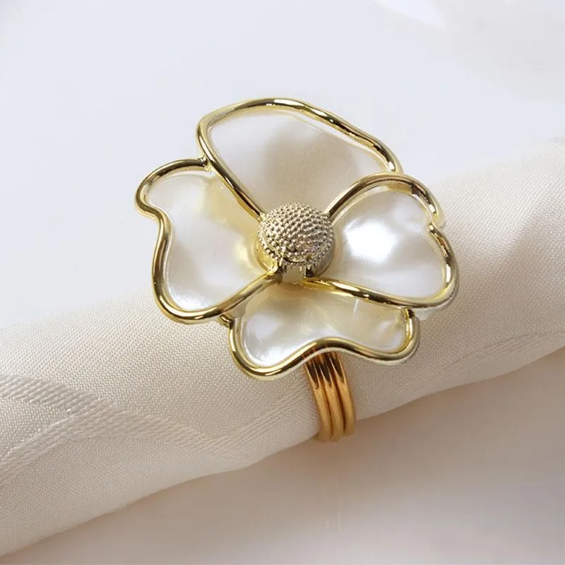 Lotus Flowers Napkin Rings White Pearl Shape Napkin Rings For Hotel Beautiful Napkin Wedding Table Decoration Supplies