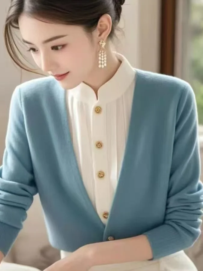 

Outlet Store Women's High-End Knitted Top Fake Two-Piece Autumn Winter Long Sve Regular Fit f High Collar Faionable