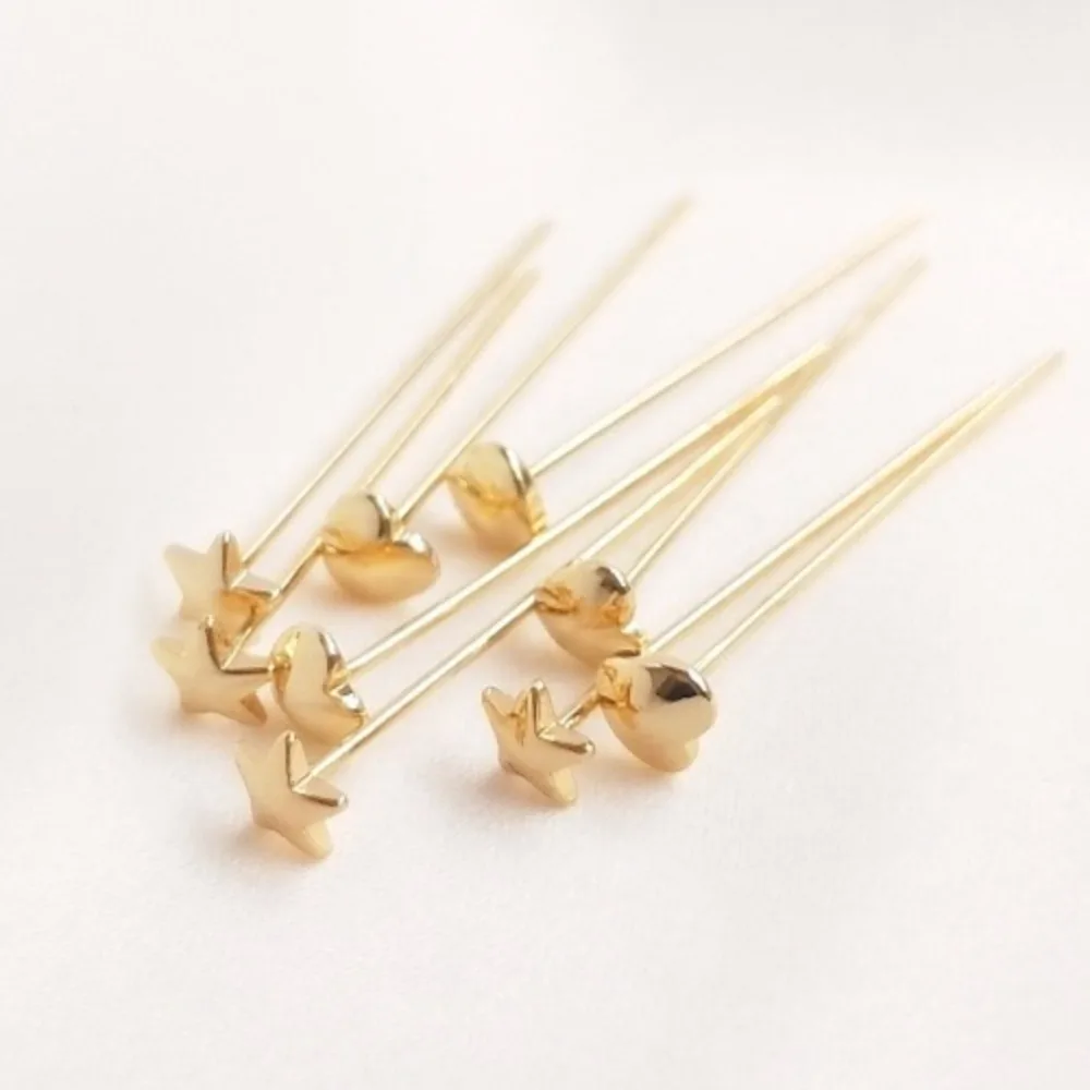 

DIY Jewelry Accessories 14K Gold-wrapped T-shaped Needle, Five-pointed Star Love-shaped Flat Needle, Handmade Jewelry Materials