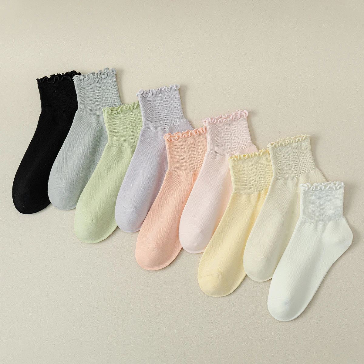 Calzini semplici in pizzo tinta unita quattro stagioni in cotone da donna a 3 paia con calzini a tubo medio comodi e traspiranti stile college