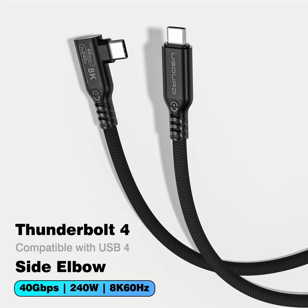UGOURD Thunderbolt 4 Multi-Style Rechtshoekige Kabel USB 4 Hoekige USB-C Kabel 40Gbps PD 240W Gevlochten L-vormige 90-Graden Type-C Kabel