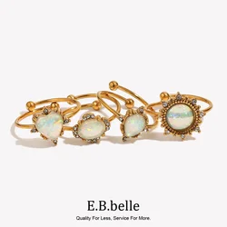 E.B.belle Adjustable Rings For Women Stainless Steel Gold Plated White Natural Opal Stone Rings For Party Wedding Ring
