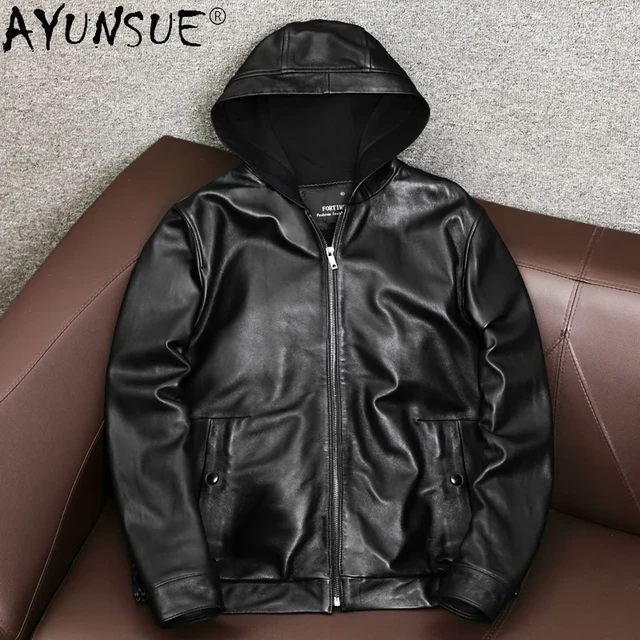 Leather Jacket Hooded Men Natural Sheepskin Sheepskin Jacket Men Genuine Leather Genuine Leather Aliexpress