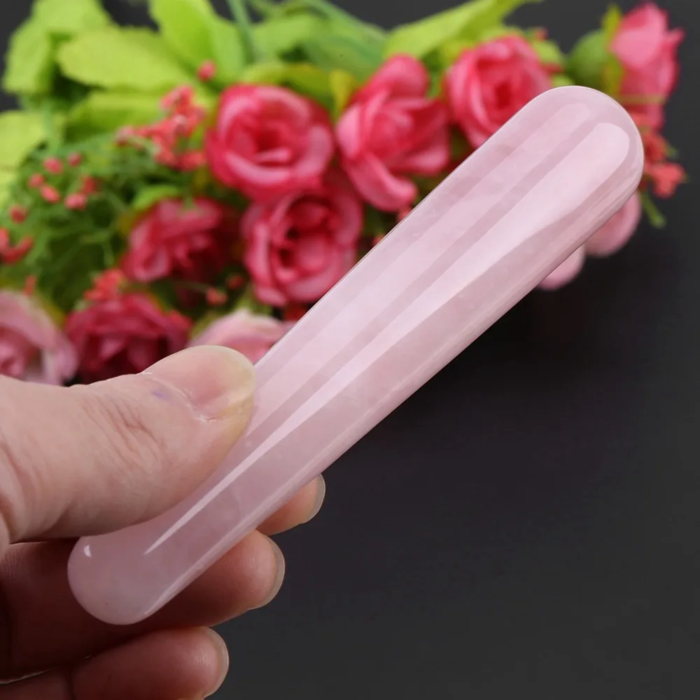 Quartz Crystal Face Massage Wand Pink Smooth Surface Crystal Massage Wand Acupressure Facial Massage Tool Muscle Knots Relief