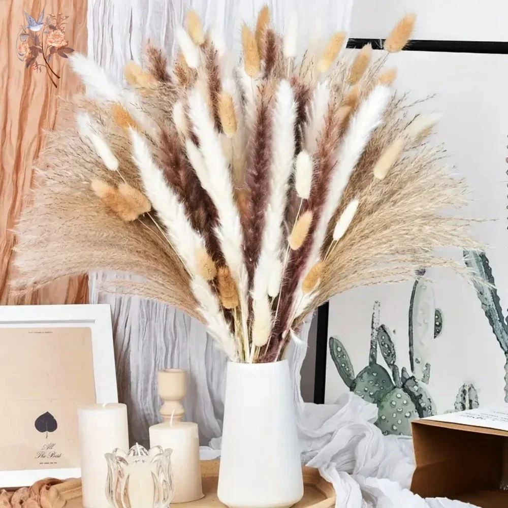 

Natural Pampas Grass Dried Flowers Vase Home Decoration Lagurus Ovatus Bouquet Rabbit Tails Artifical Flower Wedding Party Decor