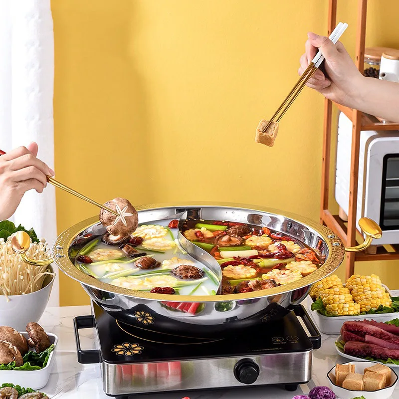 Stainless Steel Hot Pot Divided Set Wok Gas Ramen Chinese Hot Pot Induction Cooker Lamb Home Cooking Fondue Chinoise Cookware