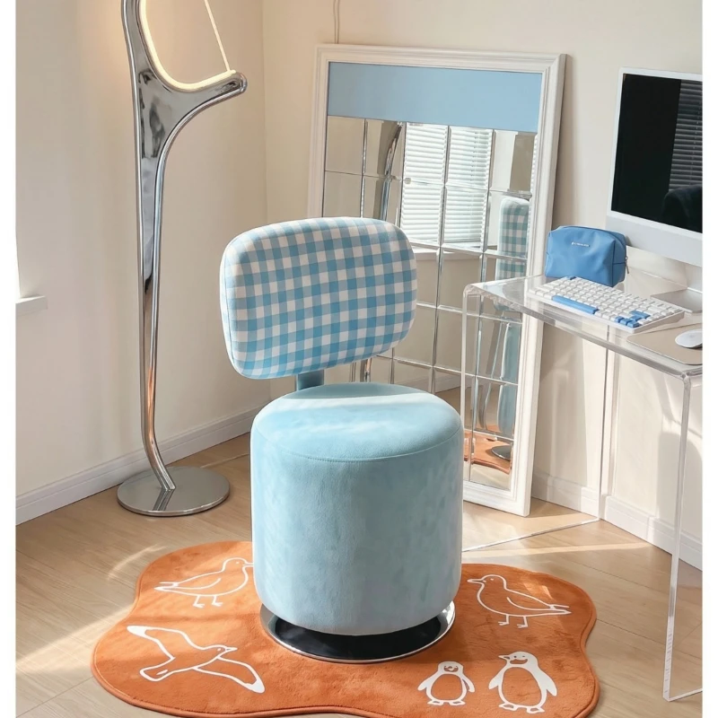 Blue flannel dressing stool bedroom dopamine sitting stool girl bedroom rotating nail stool household makeup chair