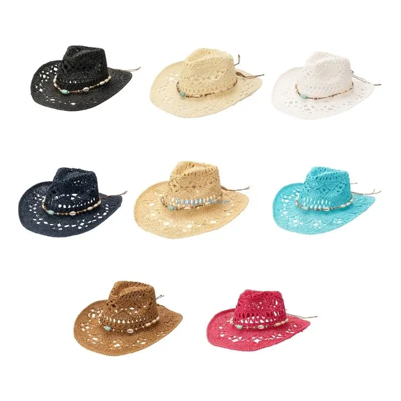 

P8DB Handcrochet Straw Hat Hollowout Sunproof Hat for Vacation Outfit and Beachwear