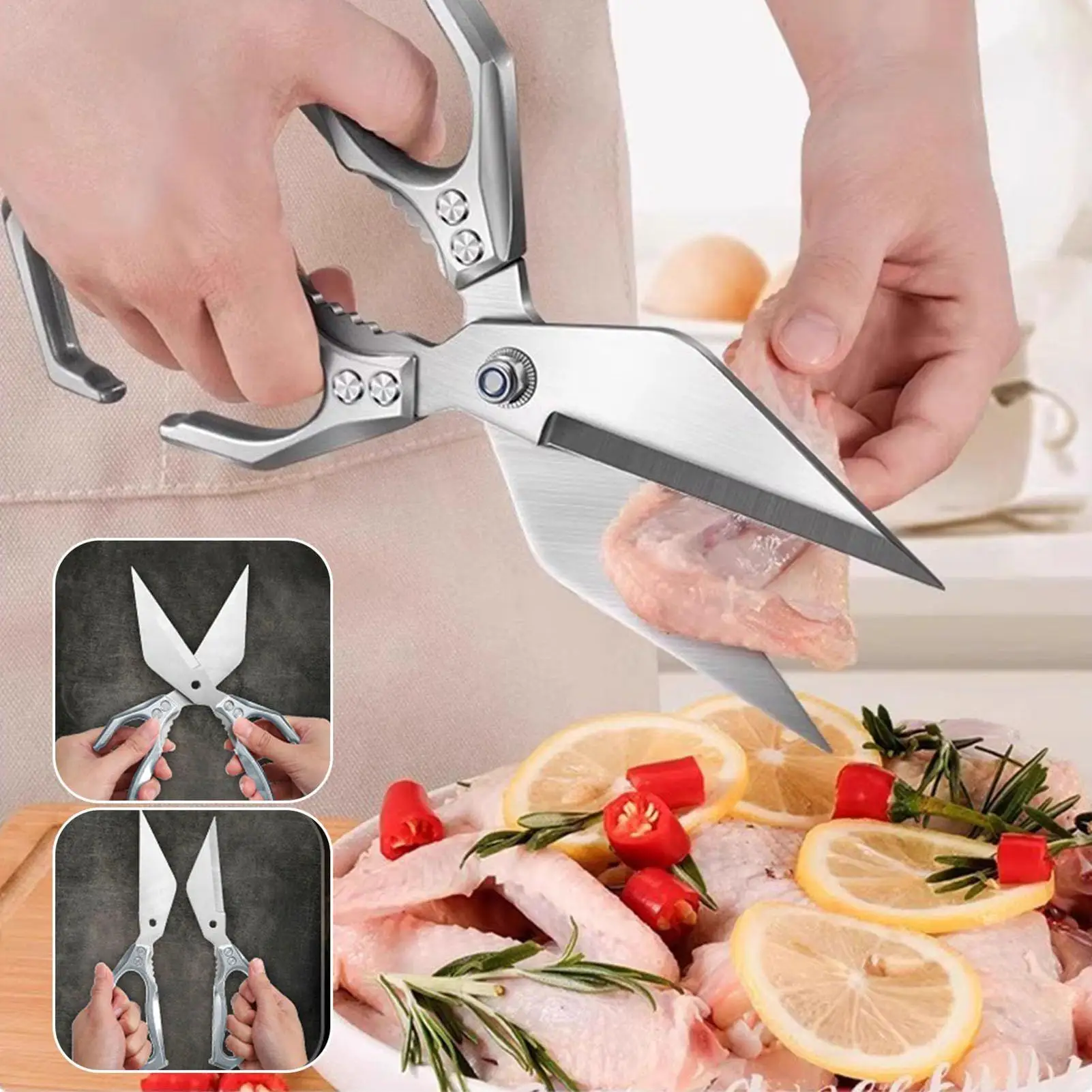 

Multifunctional Scissors Kitchen Stainless Steel Scissors Chicken Bone Meat Fish Killing Dedicated High-Carbon Steel Scissors