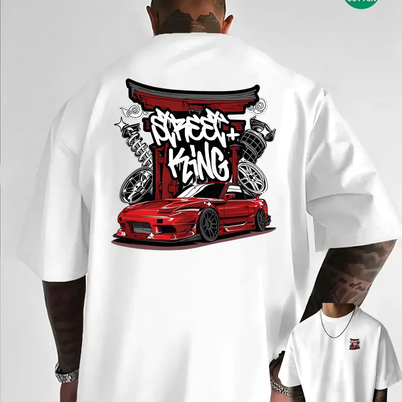 Men's Japanese Street Style Speed ​​King JDM Car Graphic T-Shirt 100% Cotton Summer Graffiti T-Shirt Casual Outdoor Top