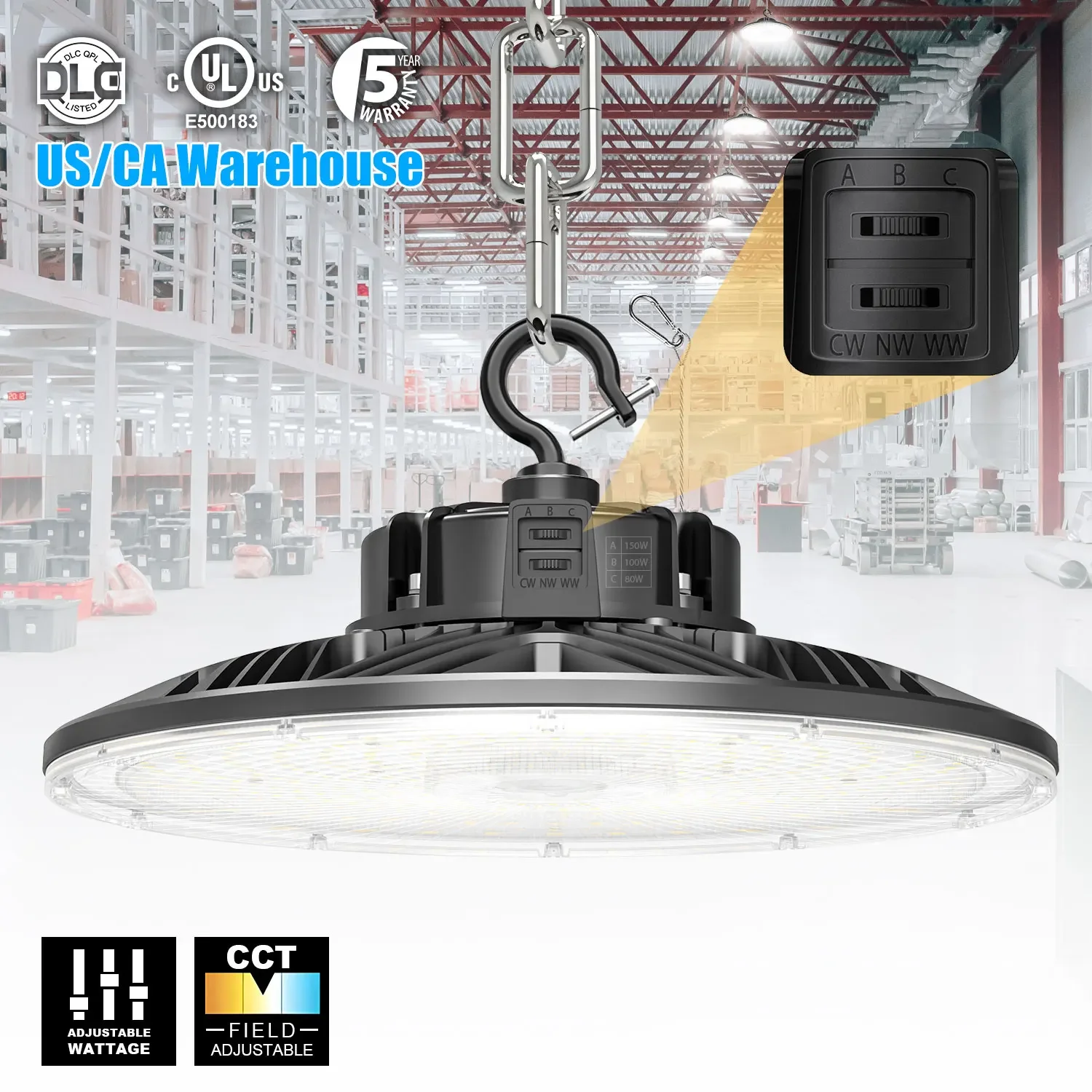 150W 200W 240W 5000K High Bay LED Shop Lights LED UFO Light Linear AC120V 6ft Cable for Warehouse Lighting