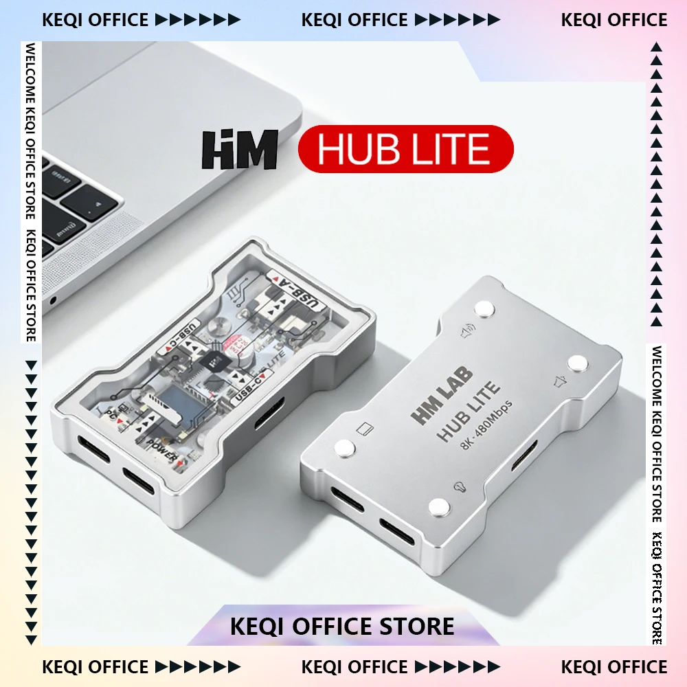 HMLAB HUB Lite - ゲーミングUSBハブ 2-3ポート拡張器、8K Hz高速、ボタンコントロール付きOLEDディスプレイ、カスタムデスクトップギフト