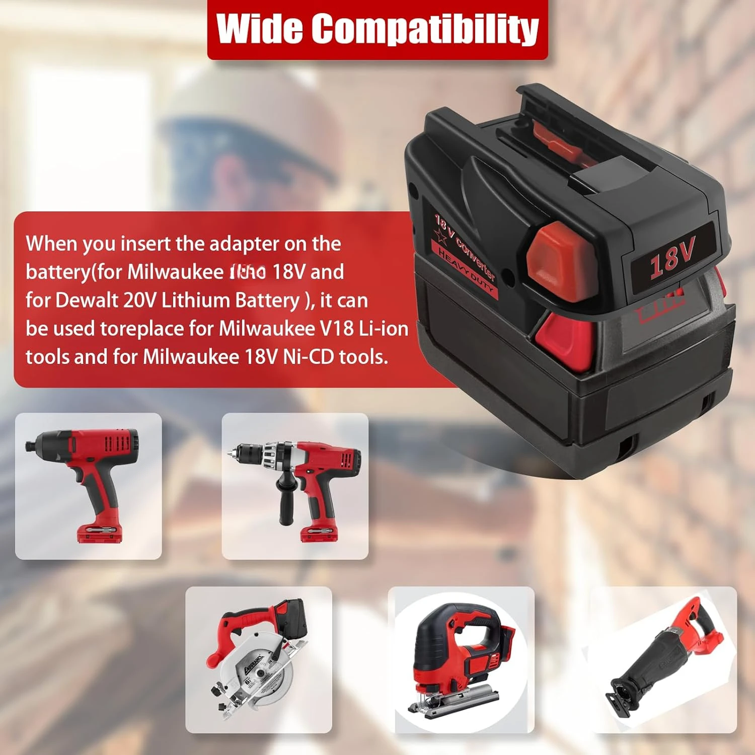 Battery Adapter Converter for DeWalt 20V & for Milwaukee 18V Lithium-ion Battery to for Milwaukee V18 18V NI-CD Battery Tool