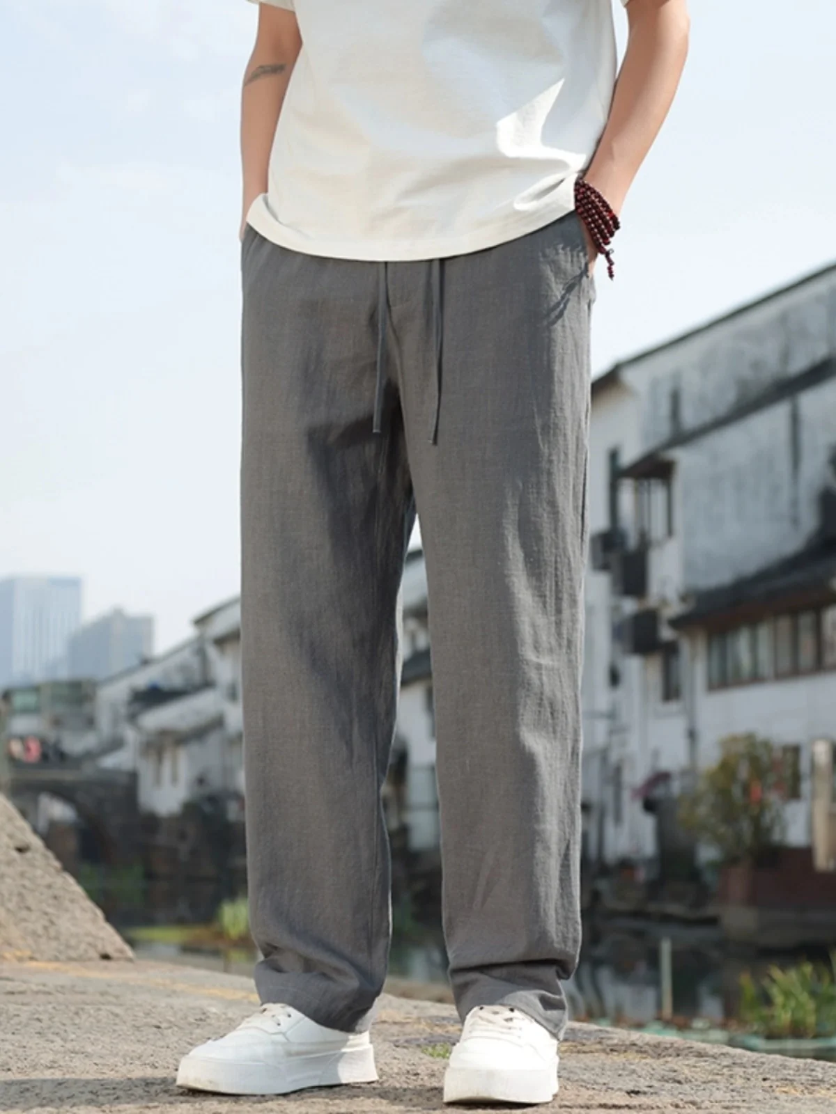 

New Chinese Sle Men's Linen Pants Summer Thin Loose Straight Leg Cotton Linen Casual Pants Breathable Comfortable Lightweight