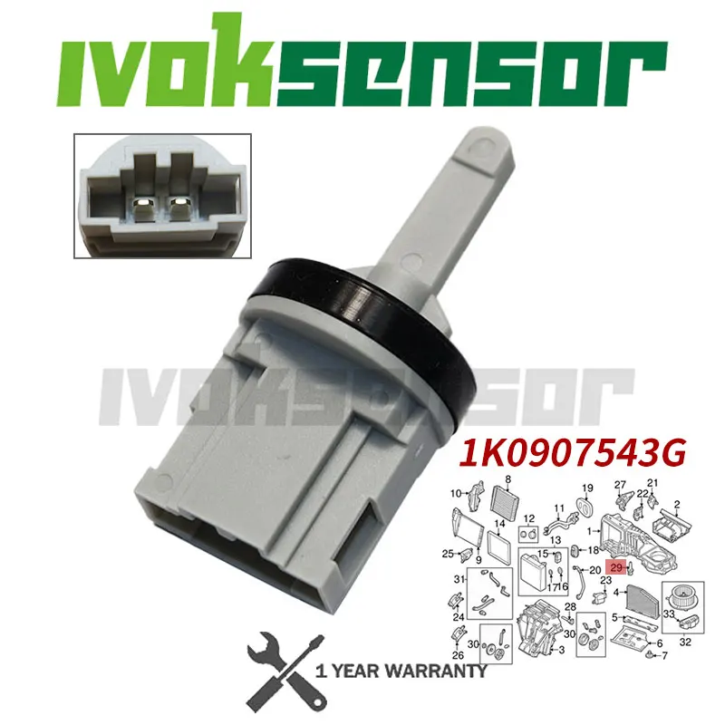 AC Air Temperature Sensor For VW Golf 4 5 GTI Plus Jetta MK5 Passat B6 Touran Eos T5 Skoda Octavia 2 A5 RS Audi A3 A4 1K0907543G
