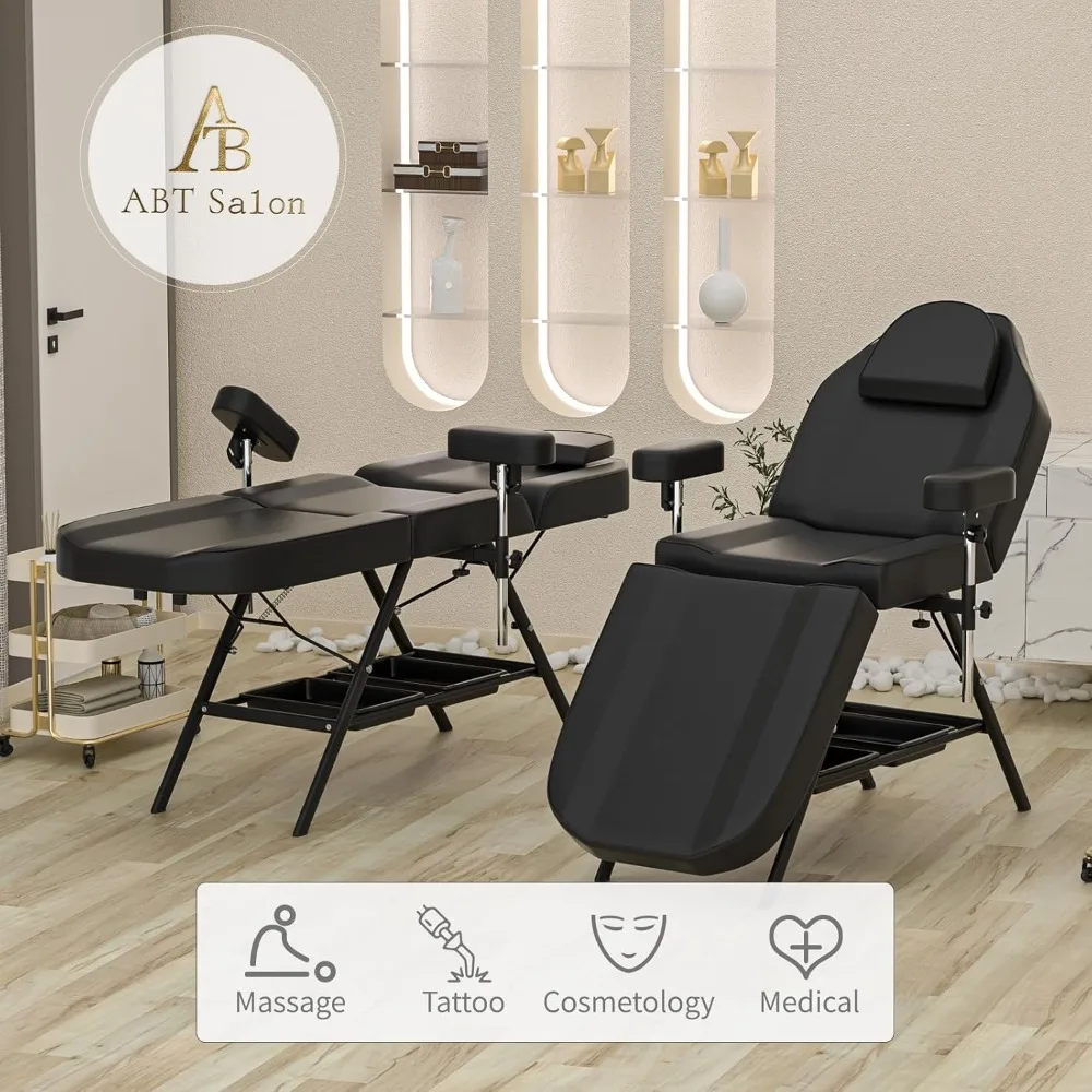 Massage Salon Tattoo Chair Esthetician Bed Lash Bed, Adjustable Armrests Client Tattoo Chair with Large Capacity Beauty Basket