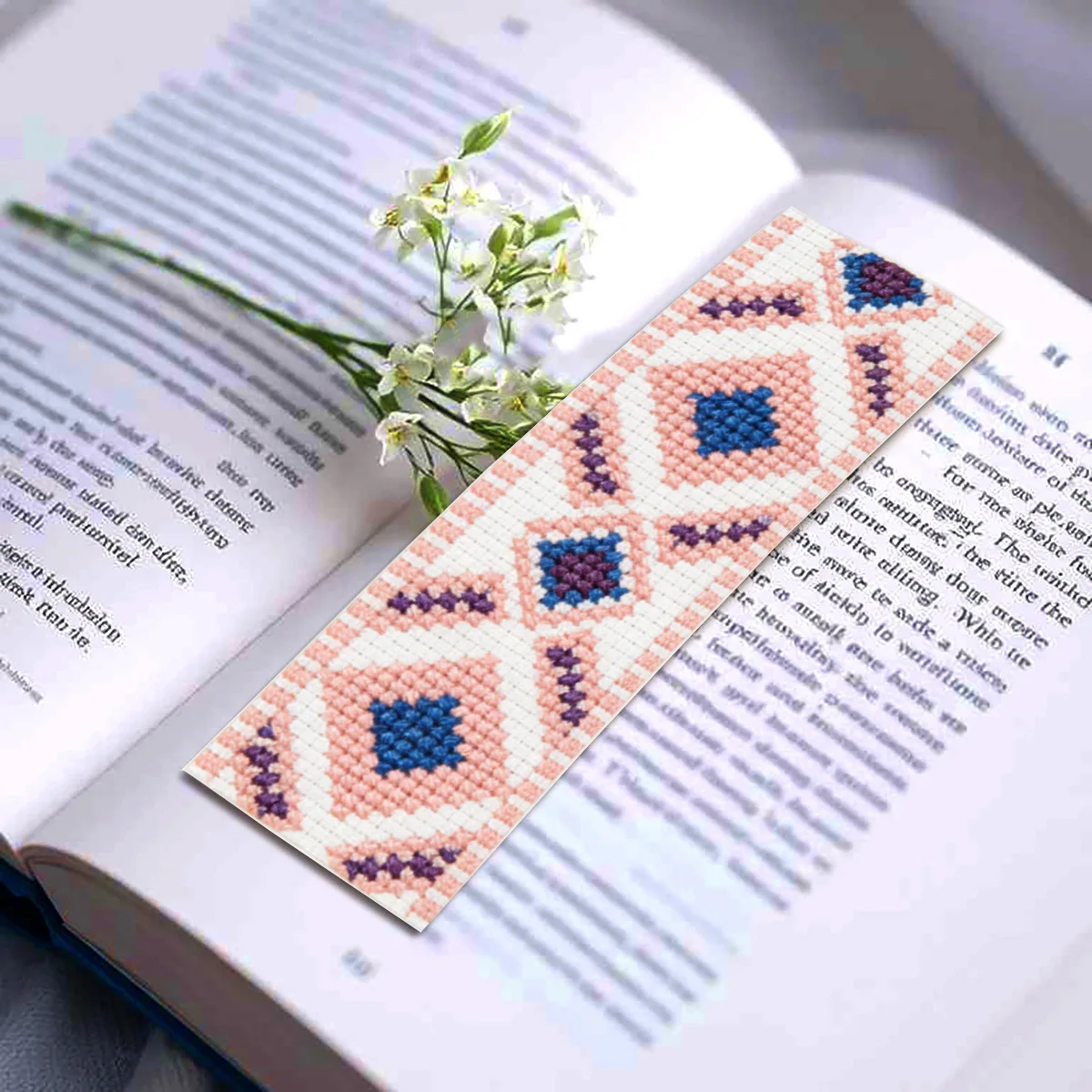 1 Set Diy Cross Stitch Bookmark Kit For Beginners Vintage Geometric Embroidery Set Handmade Needlework Gift Aida Fabric
