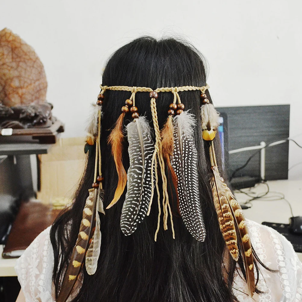 

Headband Girls Headdress Boho Hair Hoop Accessories Bands Bohemia Plume Flower for Women Headbands