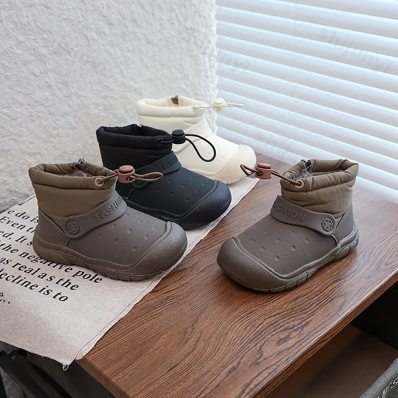 

Непромокаемые детские зимние ботинки, зима 2024, новые модные повседневные полусапожки для мальчиков, удобные нескользящие теплые плюшевые хлопковые ботинки