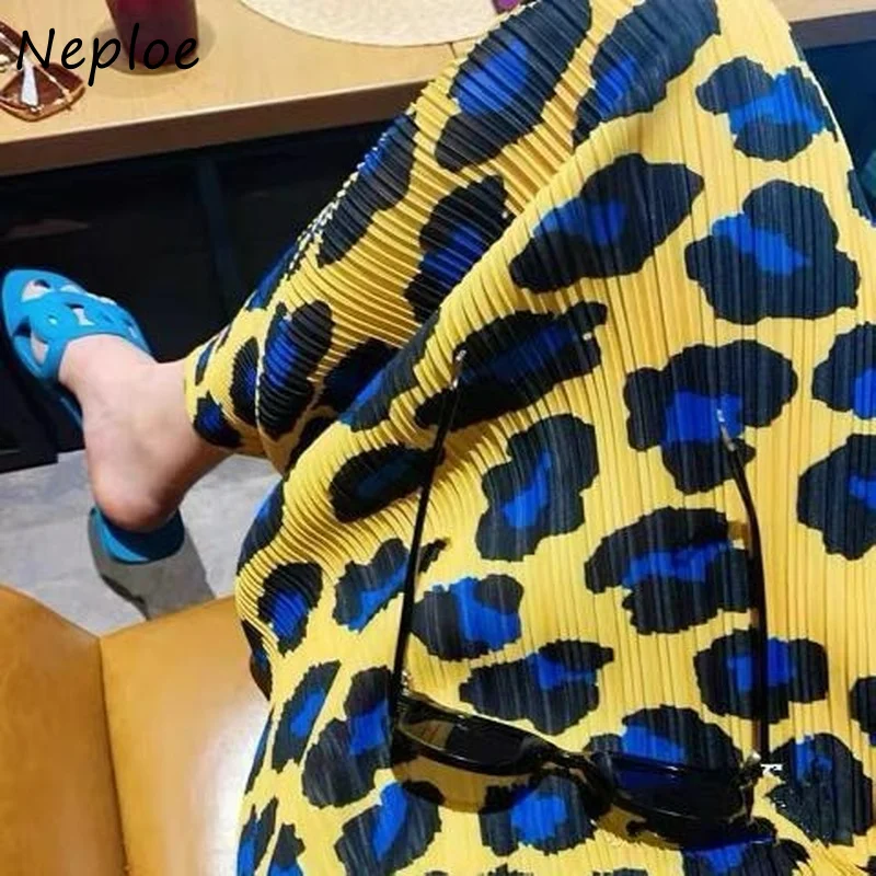 Neploe High Waist Leopard Skirt 2024 Korean  Summer Office Lady Elegant Simple All-match Jupe Split Pleated Slim Mujer Faldas