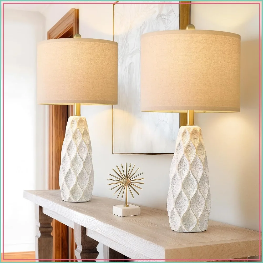 Set of 2 Modern Ceramic Table Lamps, 27.5" White Bedside Lamps for Living Room, Bedroom, Nightstand, Farmhouse Vintage Decor, Reading Light
